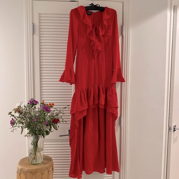 BEBE RUFFLE RED GOWN - Picture 1 of 1